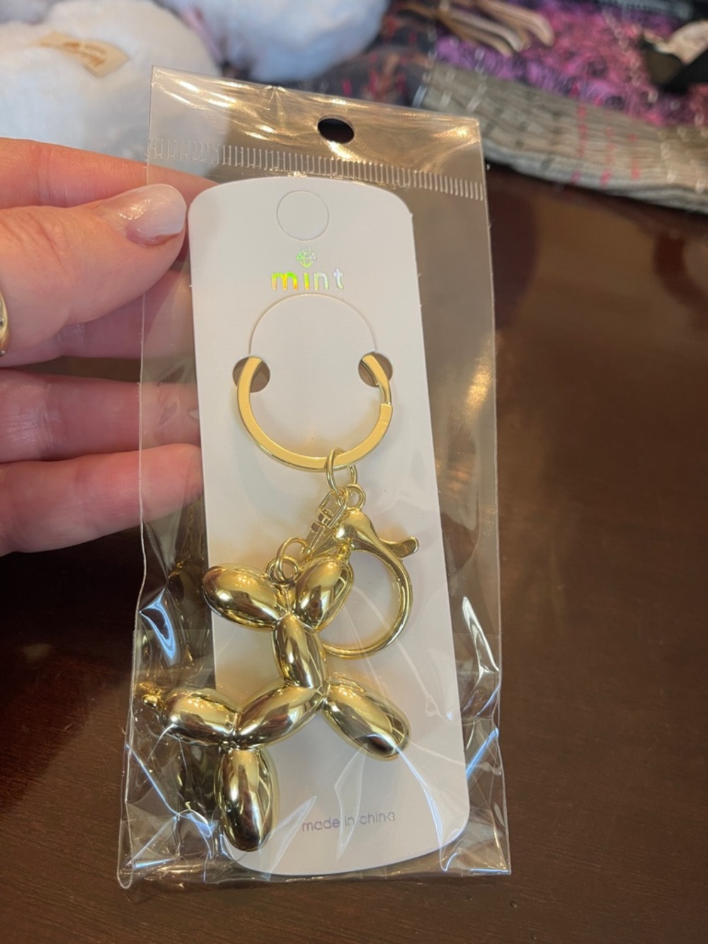 Gold Balloon Dog Keychain purse backpack charm key Holder Charm lobster clasp